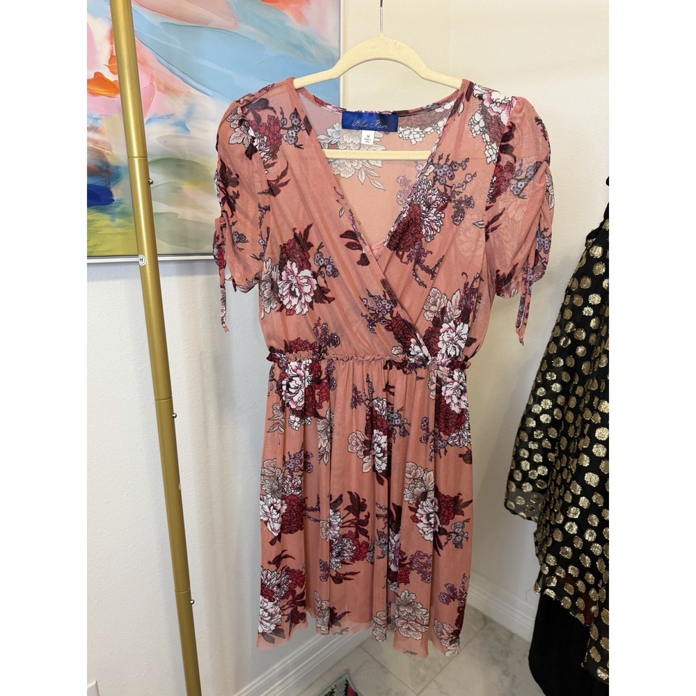 Women's Pink Floral Dress Medium Blue Rain